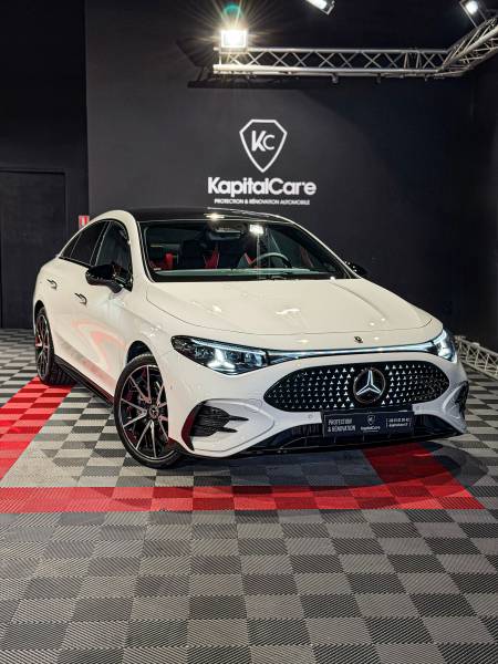 Nouvelle Mercedes-Benz CLA protégée de A à Z chez KapitalCare Saint-Fons : film PPF, double céramique sur carrosserie et film, traitement cuir, moquette et plastiques. Votre atelier Lyon Sud pour une protection totale et durable.
