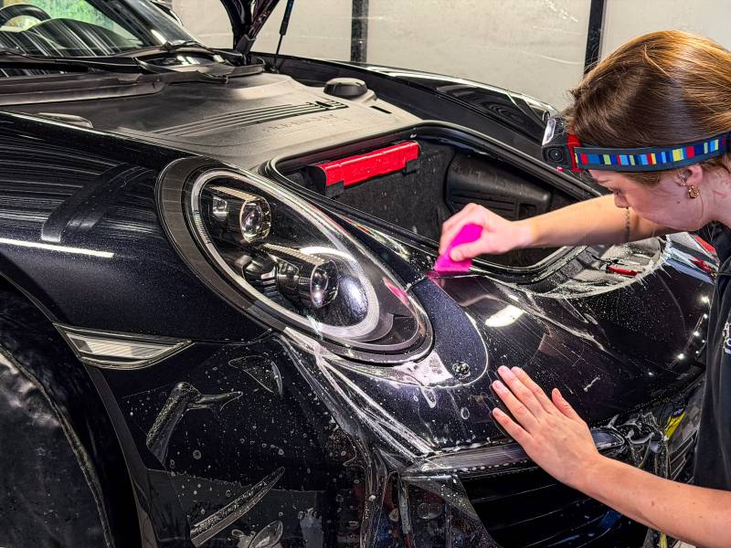 KapitalCare à Lyon pose le film PPF sur l'ensemble de la carrosserie de votre Porsche 911 Carrera 4S. Capot, ailes, boucliers, phares : chaque zone protégée avec précision. Ateliers Lyon Sud et Lyon Nord. Prenez rendez-vous dès maintenant.